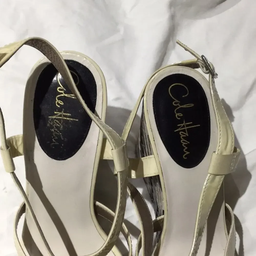 Cole Haan 8 leather wedges cream pewter black